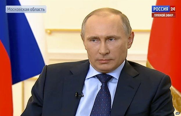 Russian President Vladimir Putin appearing on news channel Rossiya 24 on 4 March