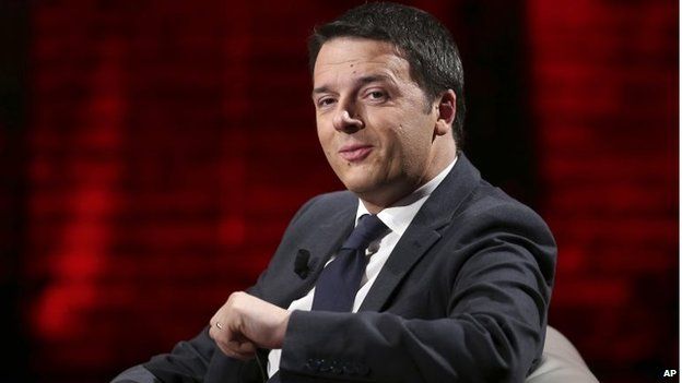 Matteo Renzi smiles during the Italian State RAI TV program "Che Tempo che Fa", in Milan on 9 March