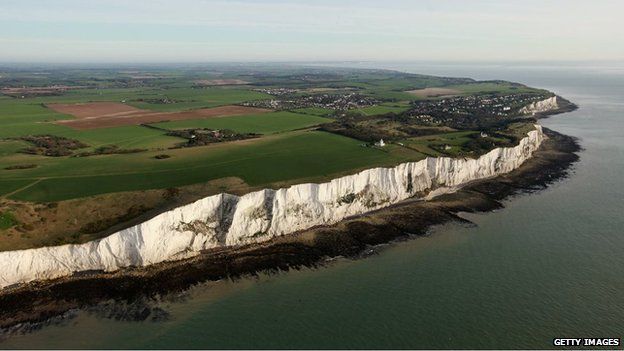The white cliffs of Dover seen from the air
