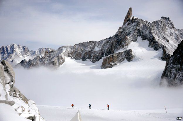 Climbers near Dent du Geant, Mont Blanc