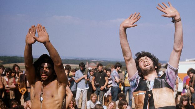 Isle of Wight festival-goers dancing, 1970