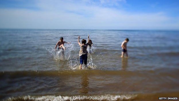 Children playing in the sea