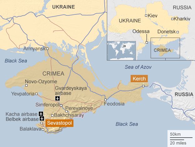 Crimea map showing key locations and airbases