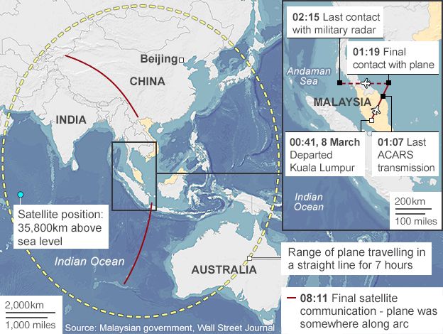 Map showing search area for MH370