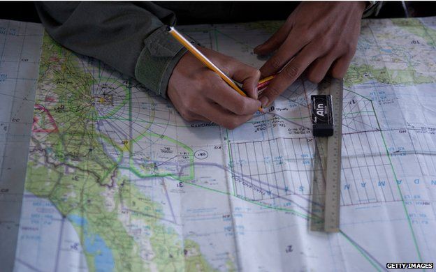 Marking locations on a map onboard a Malaysian Air Force flight