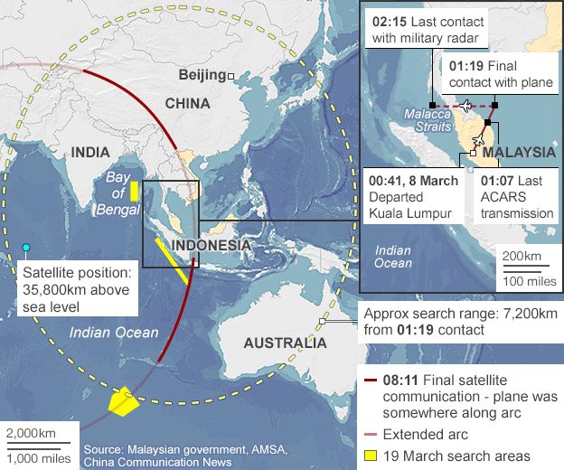 Map showing search area for MH370