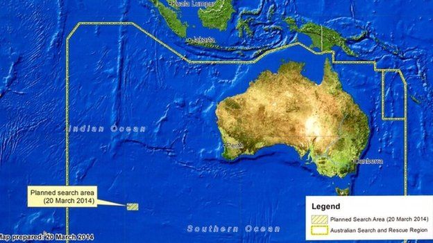 A diagram showing the search area for Malaysia Airlines Flight MH370 in the southern Indian Ocean is seen during a briefing by John Young, general manager of the emergency response division of the Australian Maritime Safety Authority (AMSA), in Canberra on 20 March 2014