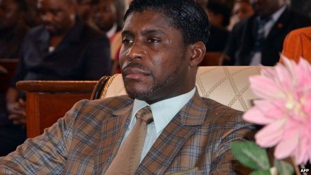 Teodorin Nguema Obiang Mangue pictured at a mass to mark his birthday on 25 June 2013 in Malabo, Equatorial Guinea