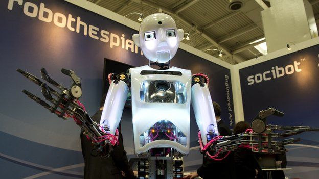 A robot at a trade show in Hanover, Germany.
