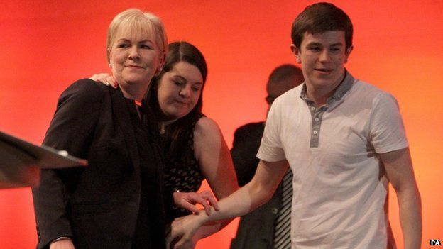 Johann Lamont with her children after her conference speech