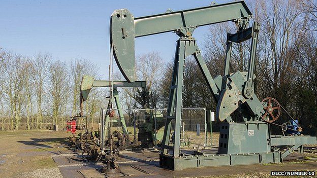 "Nodding donkey" pumps at the iGas onshore oil and gas well in Gainsborough