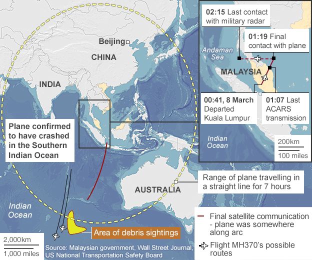 Map of search zone for flight MH370