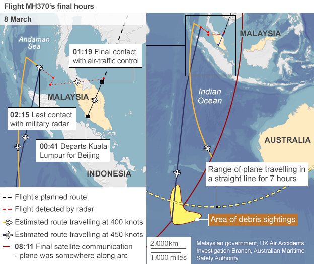 Map of search zone for flight MH370