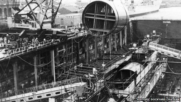 Ship under construction at Chatham Dockyard