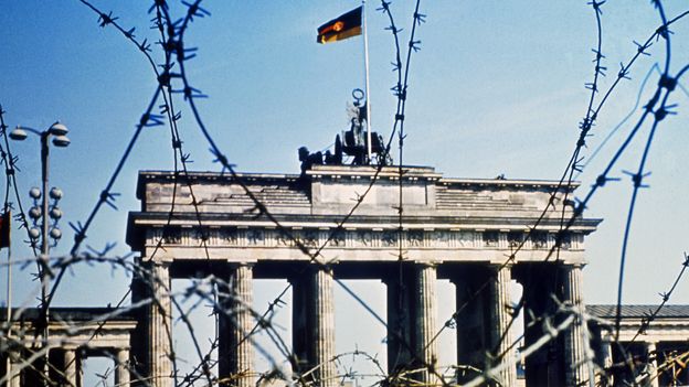 Brandenburg Gate through barbed wire