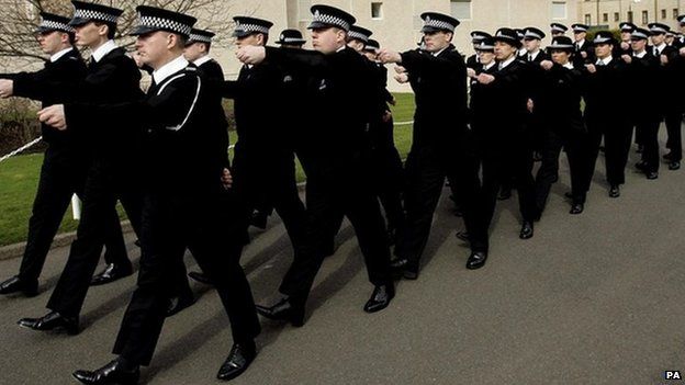 Police officers marching