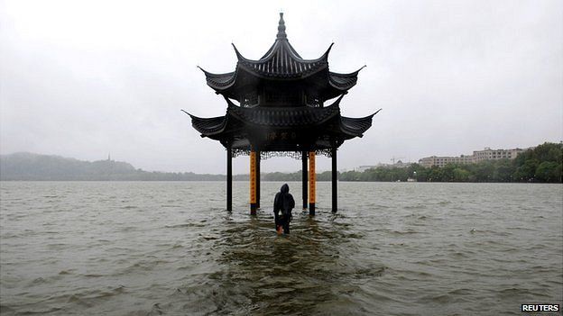 Flooded pavilion in China