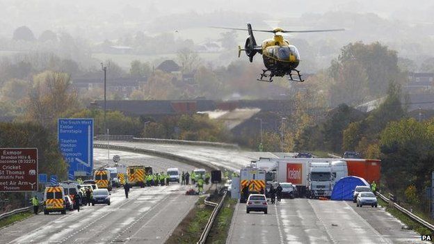 Emergency services attending the scene of the M5 pile-up in 2011