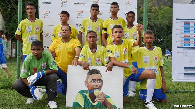 The Brazilian team at the Street Child World Cup in Rio on 30 March 2014