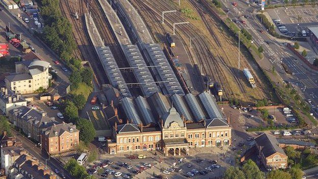 Aerial view of Norwich Railway Station