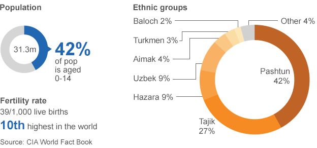 Charts showing % population under 15 years and ethnic makeup