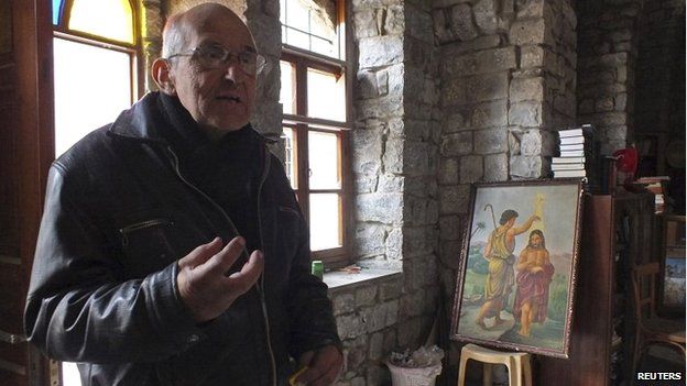 Father Frans van der Lugt inside a monastery where he kept items he had rescued from damaged churches in Homs - 2 February 2014