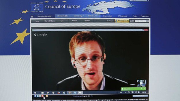 Snowden live video link streamed on Council of Europe website, 8 Apr 14