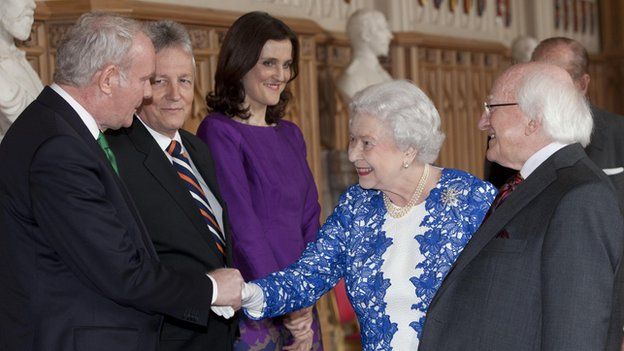 The Queen shook hands with Sinn Féin's Martin McGuinness and other politicians from Northern Ireland at Thursday's reception