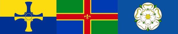 Flags for County Durham, Lincolnshire and Yorkshire