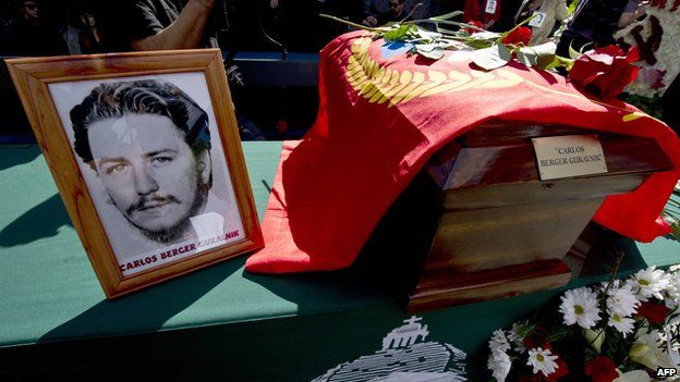 The remains of journalist Carlos Berger during a ceremony on April 13, 2014.