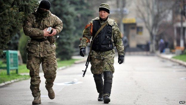 Pro-Russian gunmen patrol the streets of Sloviansk - 14 April 2014