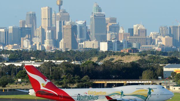 Qantas plane on tarmac at Sydney airport