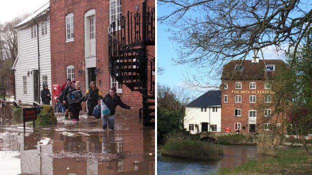 The Mill at Elstead, during and after flooding