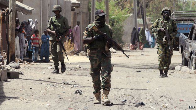 Nigerian forces on patrol in Borno state, April 2013