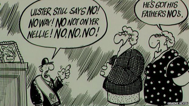 Cartoonist Graeme Keyes satirising the 'Ulster says no' slogan