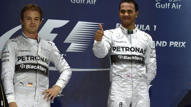 Lewis Hamilton gives the thumbs-up after beating Nico Rosberg