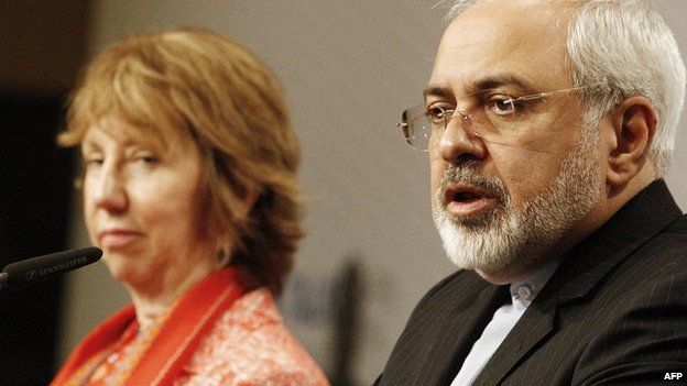 File photo: Catherine Ashton, High Representative of the Union of Foreign Affairs and Security Policy for the European Union, and Iranian Foreign Minister Mohammad Javad Zarif give a press statement at the UN headquarters in Vienna, Austria on 9 April 2014