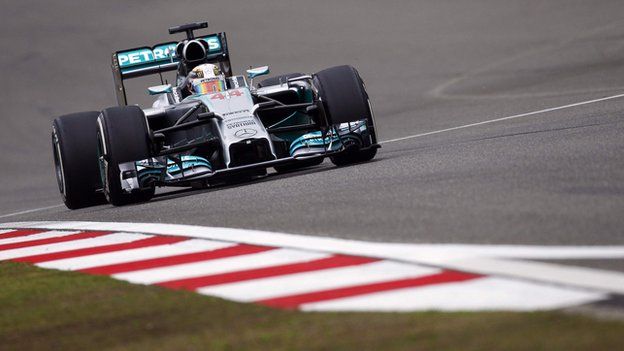 Mercedes driver Lewis Hamilton of Britain steers his car during a practice session ahead of Sunday"s Chinese Formula One Grand Prix at Shanghai International Circuit in Shanghai.