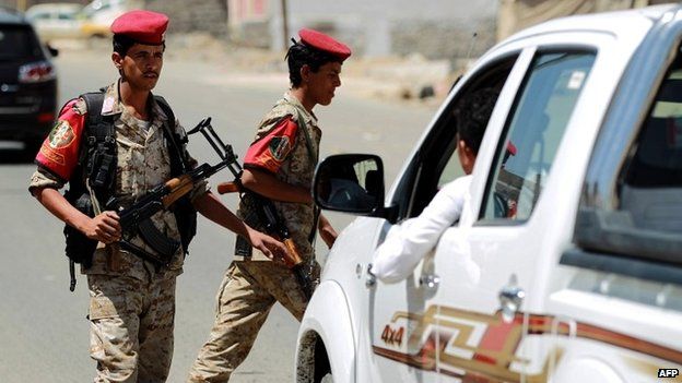 Yemeni soldiers man a checkpoint in the capital Sanaa - 15 April 2014