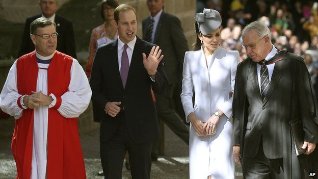 Left to right: The Most Reverend Glenn Davies, Archbishop of Sydney, the Duke of Cambridge, the Duchess of Cambridge and The Very Reverend Phillip Jensen, Dean of Sydney