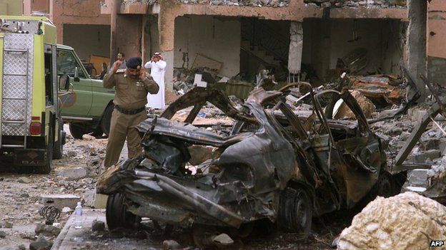 Aftermath of the bombing of the al-Hamra residential compound in Riyadh on 12 May 2003