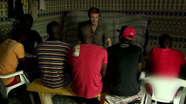 Gang members in Diffa talking to the BBC's Thomas Fessy, Niger