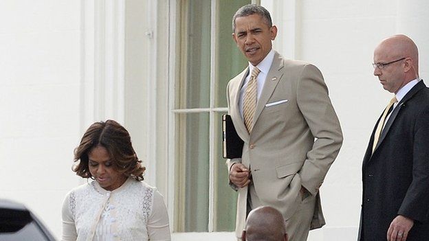 Michelle and Barack Obama en route to Easter Service
