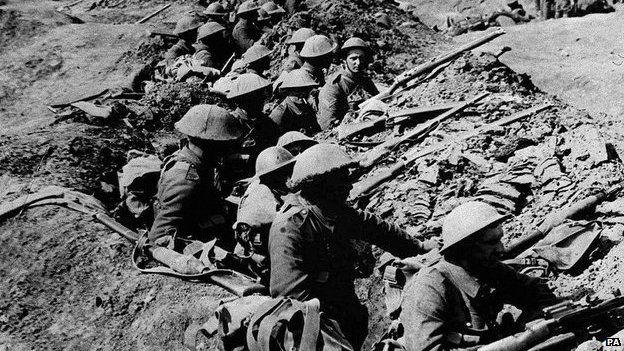 Soldiers in a World War One trench