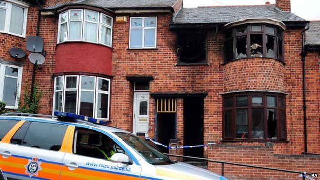 The house after the fire in Wood Hill Leicester