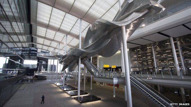 Richard Wilson's new artwork "Slipstream" in Terminal 2 of Heathrow airport