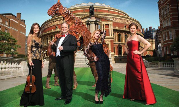 (L-R) Janine Jansen, Sakari Oramo, Paloma Faith, Katie Derham and Joey from War Horse celebrate the launch of the 2014 BBC Proms