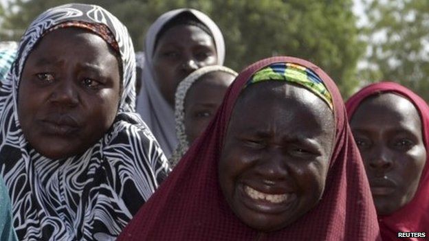 Mothers of kidnapped school girls in Borno state, Nigeria on 22 April 2014
