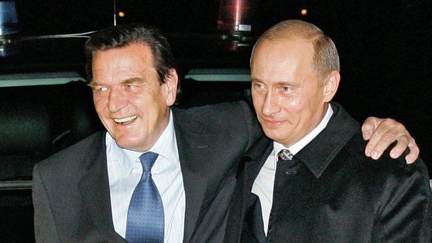 Ex-chancellor Gerhard Schroeder (left) with Russian President Vladimir Putin - file pic
