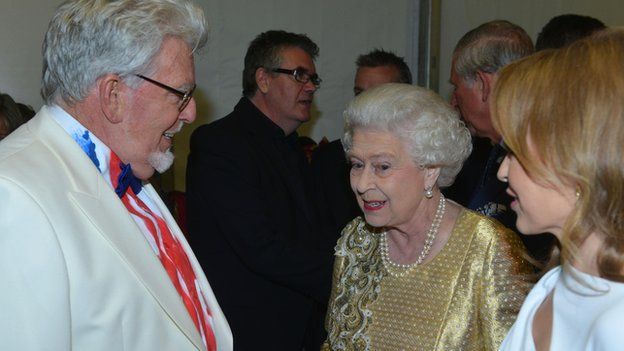 Rolf Harris with the Queen and Kylie Minogue at the Diamond Jubilee concert in June 2012